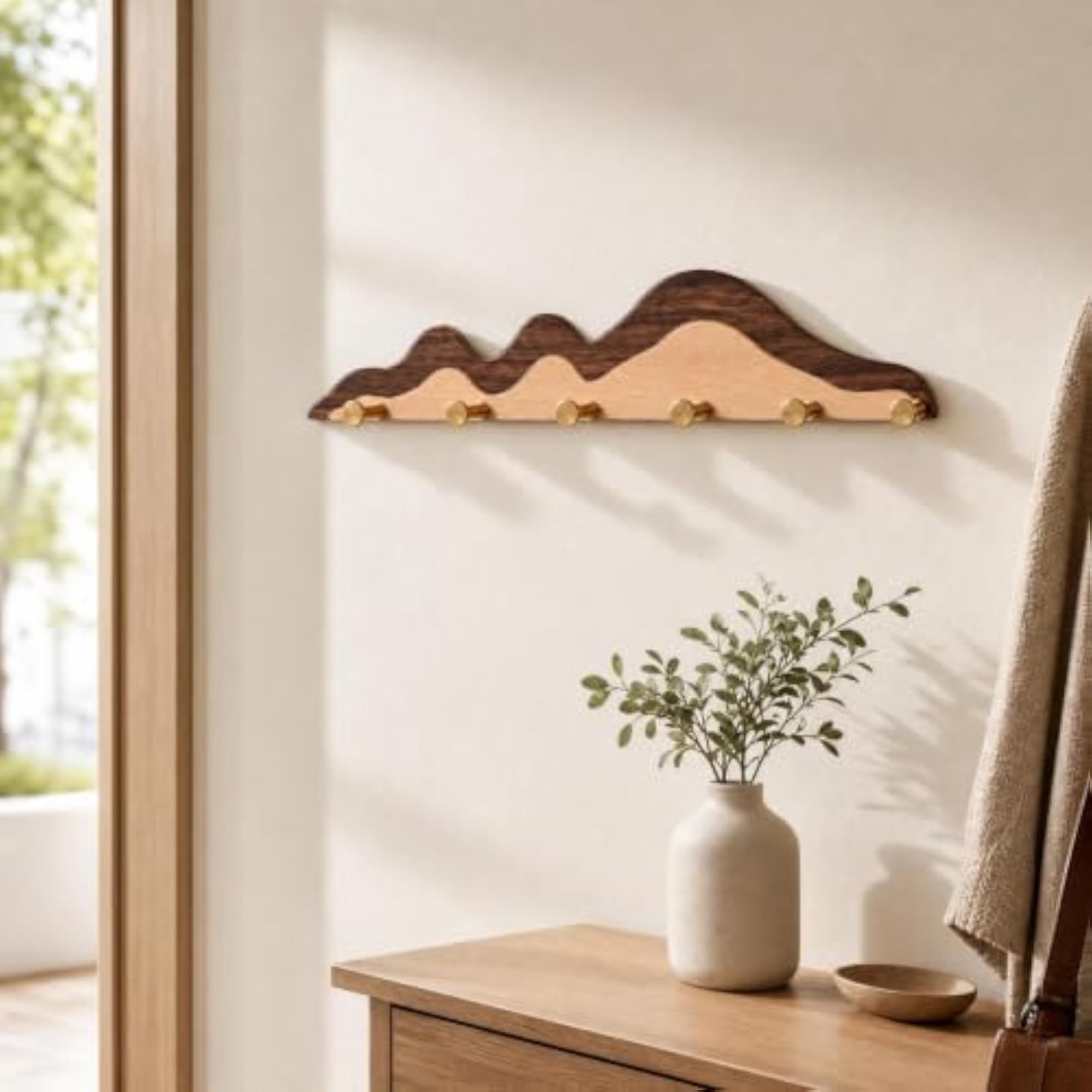 Wave-Shaped Wooden Wall Hanging Organizer