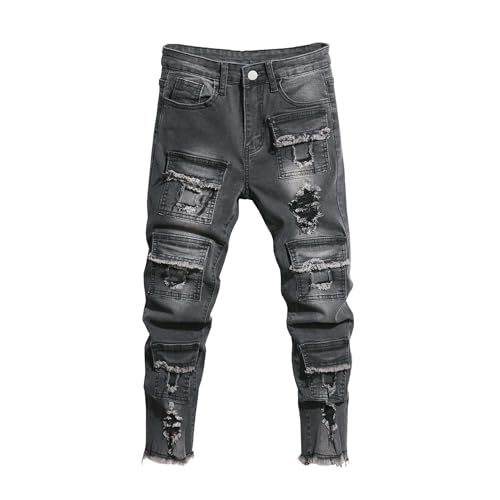Ripped Denim Pants for Boys Skinny Fit Destroyed Distressed Stretch Jeans Fashion Kids Slim Fit Jeans Clothes Boys