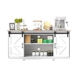 Panana Sideboard, Küchenschrank mit 2 Schiebetüren und Verstellbarem Regal, Aufbewahrungsschrank für Küche, Wohnzimmer, Esszimmer, 150 x 40 x 71 cm (Weiß+Holz)