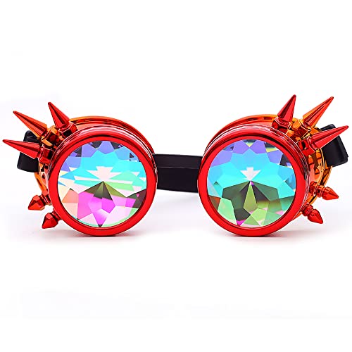 Kaleidoscope Rave Goggles Rainbow Crystal Lenses Steampunk Glasses Chrome