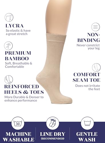 Hugh Ugoli Womens Bamboo Dress Socks, Extremely Soft, Thin, Crew Socks for Business Trouser Casual, Non-Binding, 3-6 Pairs - Image 3