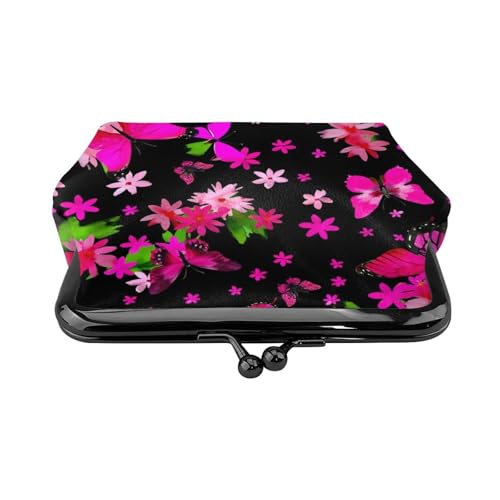 Pu Leather Buckle Coin Purse Garden-Flowers-Butterflies Girls Kiss-Lock Change Purse Wallets2