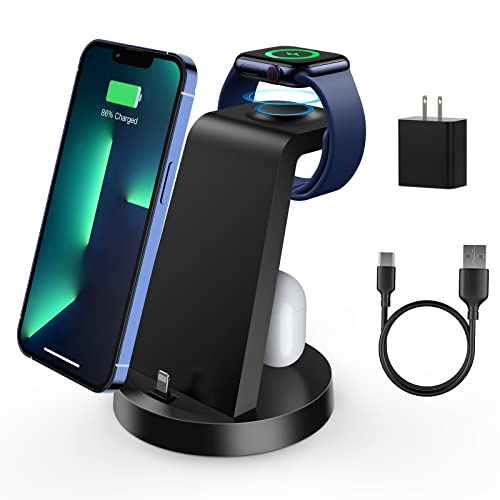 Charging Station for Multiple Devices,3 in 1 Fast Charging Station Dock for iPhone Series 14 Pro Max/13/12/11/X/8 Plus,for Airpods,DUMTERR Wireless Charger for Apple Watch 8/Ultra/7/6/SE/5/4/3