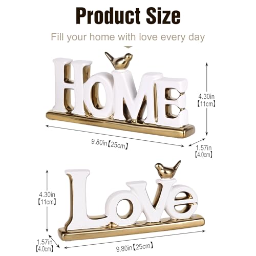 Figura decorativa Love en cerámica blanca y dorada set 2 miniatura 3