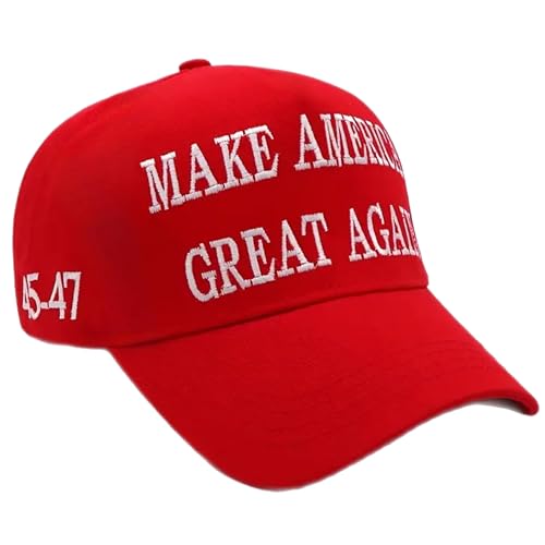 eBoutik - MAGA USA - Gorra de béisbol americana bordada 45-47 del presidente Donald Trump - Make America Great Slogan - Disfraz unisex para el Día del Padre para papá, rosso, Talla única