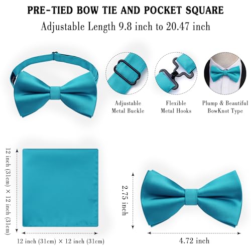 Image of HISDERN Bow Ties for Men Solid Color Pre-Tie Bow Tie and Pocket Square Set Classic Formal Tuxedo Bowties for Wedding Party