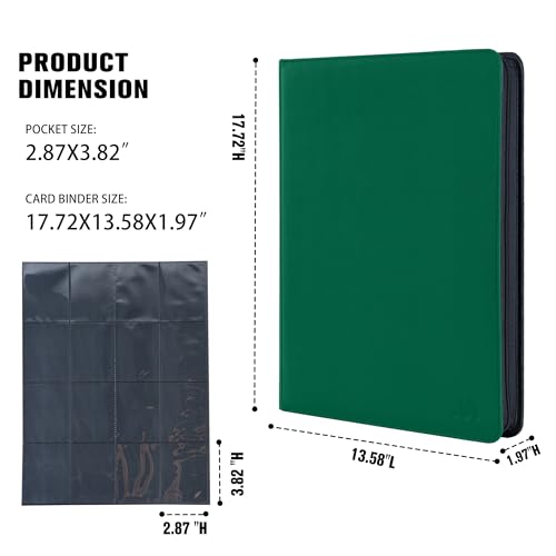 Image of Premium 1000+ Pockets Card Binder,16 Pockets Trading Card Binder Ringless Side Loading Trading Card Album Folder for TCG -Dark Green