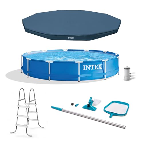 Intex Piscina sobre el suelo con marco de metal de 12 x 2.5 pies con filtro y accesorios