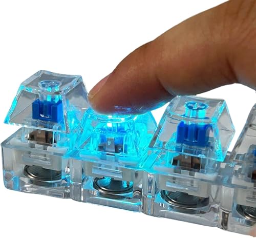 Image of ZUDELLA Mechanical Keyboard Switch Keychain, Blue Switches, Transparent Keycaps, Tactile Clicky Fidget Toy, 4 Keys, for All Ages
