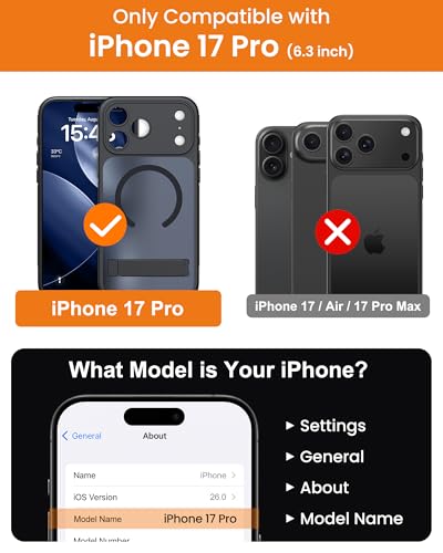 Image of Vihibii for iPhone 17 Pro Cover with Stand & Camera Control, [Compatible with Magsafe], Full-Cover Lens Protection, Rugged Hard Back & Silicone Edge, Non-Slip Translucent Slim Case, 6.3 inch 2025, Black