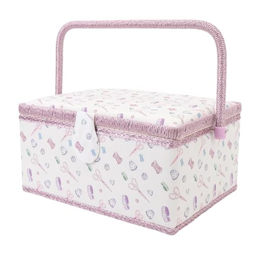 Srliya Panier de Couture en Tissu, Boîte de Rangement à Outils de Couture de Grande capacité avec Plateau Amovible, Violet, pour L'organisation des Fournitures de Couture, en Tissu,