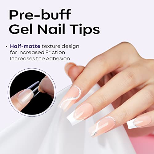Image of Modelones Medium Square Nail Tips - 510Pcs Fake Nails Gel Tips Pre-shaped Half Matte Full Cover Acrylic Gel Kit Press on Manicure Extension Art DIY Salon 15 Sizes