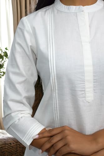 Image of JAIPUR HAND BLOCK Women's Pintuck Plain Short Cotton Kurti|Top STYLE-S91