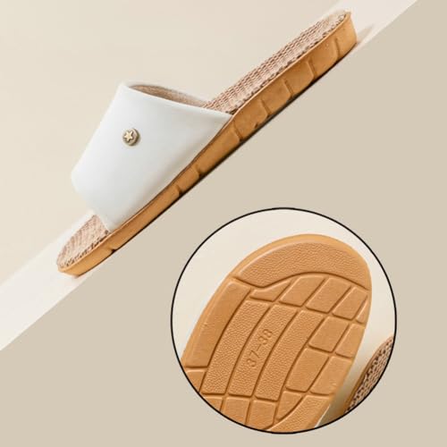 Caistre Unisex Linen Slipper for Women 2025 Summer Beach Cozy Sandals Shoes Non-slip Indoor Outdoor Slides3