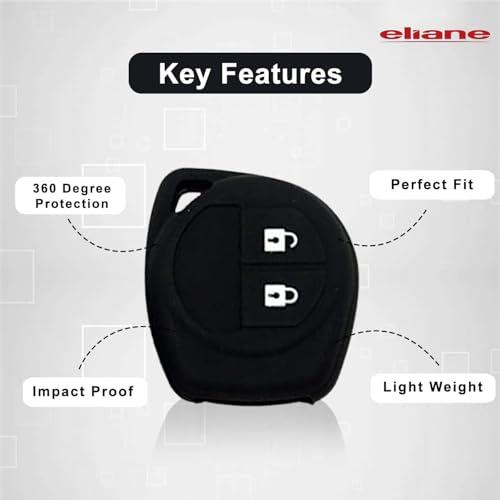 Image of Eliane Silicone Car Key Cover 2 Button Compatible with Maruti Suzuki Baleno Grand Vitara XL6 Swift Brezza Ertiga Dzire Celerio Ciaz SX4 Ignis S Presso S Cross Fronx Alto Ritz (Black-2Pcs)