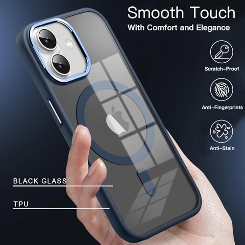Image of KARWAN Translucent Hybrid Back Case Cover Compatible with iPhone 16 Shockproof Case with Camera Protection, N52 Magnet Cover Case with Magnetic MagEaze Wireless Charging Cover (Blue)
