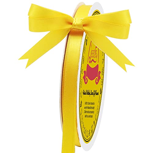 Image of Double Face Yellow Satin Ribbon 3 /8 inch X 50 Yards Polyester Yellow Ribbon for Gift Wrapping Very Suitable for Weddings Party Hair Bow Invitation Decorations and More