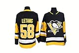 Gmjay Kristopher Letang # 58 Eishockey Pittsburgh Penguins Jacke Eishockey Schwarz Genähte Buchstaben Zahlen NHL Eishockey Trikot,Black,XXL