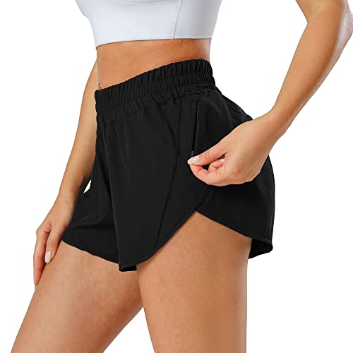 Aurefin Athletic Shorts for Women,Women's Quick Dry Workout Sports Active Running Track Shorts with Elastic and Zip Pockets3