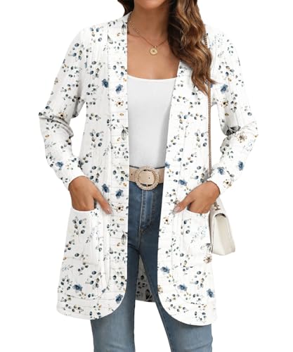 Image of YSYOKOW Cardigan Sweaters for Women Long Sleeve Open Front with Pockets | Long Cardigans for Women Lightweight Soft Casual Dressy Loose Fit Cardigan Sweater with Pockets for Work and Office