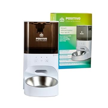 Smart Alimentador Pet Wi-Fi Positivo Casa Inteligente, Agendamento de Porções por App, Gravador de Voz, 4L, Sensor antiobstrução, Tigela removível – Compatível com Alexa e Google Assistente