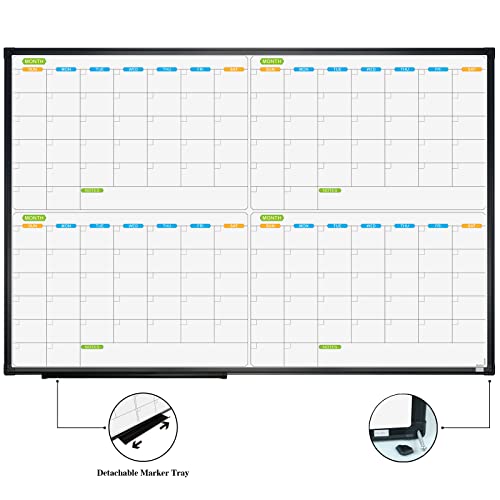 Jiloffice Magnetic Dry Erase Calendar Whiteboard, 4 Month White Board Planner 36 X 24 Inch, Black Aluminum Frame Wall Mounted Board For Office Home And School #TOP1