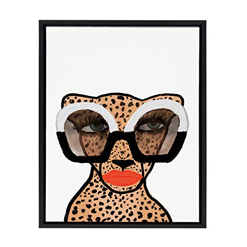 Kate and Laurel Sylvie Cheetah 4 Framed Canvas Wall Art by Kendra Dandy of Bouffants and Broken Hearts, 18x24 Black, Modern Animal Art Decor for Wall