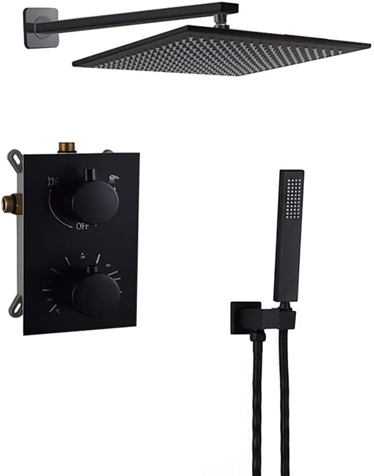 Mitigeur thermostatique encastré en laiton noir avec pommeau pluie haute qualité