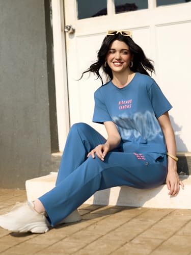 Image of ZEYO Night Suit for Women's Typography Printed Night Dress of Top and Pyjama