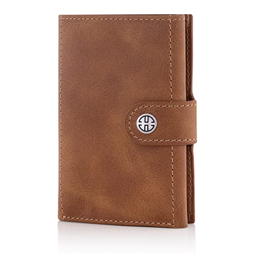 TRUSADOR Venice Men & Women Leather Trifold Wallets RFID Blocking Front Pocket Wallet (Cognac Vintage, With Coin Pocket)