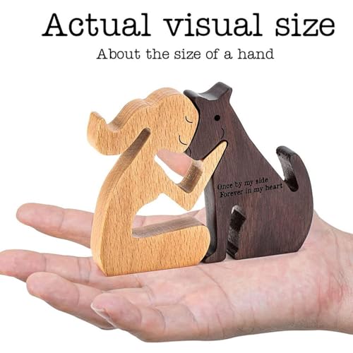 MagiDeal Mann und Hund Holzstatue Holzskulptur Hundefiguren Ornamente, Holzmann Hund Schnittmodell Handgeschnitzter Holz Hund Menschliche Statue für Männer Frauen Zuhause Regal Dekor Schreibtisch