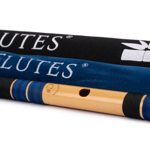 Image of Radhe Flutes Bamboo Bansuri C Sharp Right Handed Middle Octave (18 inch) With Hard Cover (Beige Flute With Dark Blue & Black Threads)