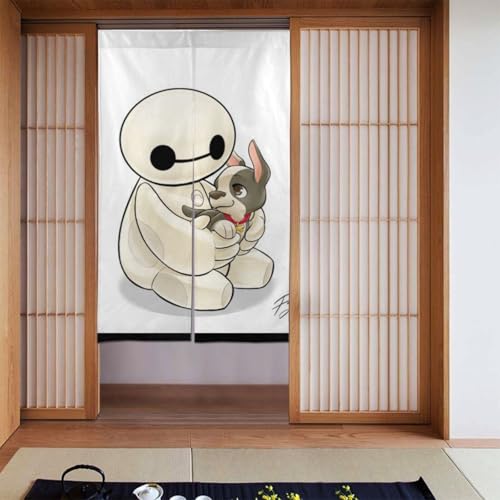 のれん 暖簾 ベイマックス かわいい 漫画 遮光 カーテン ロング おしゃれ 和風 目隠し 湯のれん 間仕切り リビング 玄関 キッチン 日除け 洗える 86cm×143cm 人気 アニメ