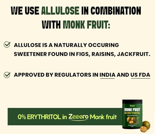 Image of Zeeero Monk Fruit without erythritol | Monkfruit with Allulose Sweetener | 1:1 Sugar Replacer | Monk sugar /monk fruit powder | No Preservatives 700g
