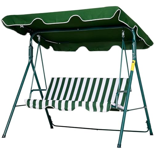 Dondolo Da Giardino 3 Posti Con Tetto Parasole Regolabile Reclinabile Impermeabile Struttura In Acciaio 170x115x153 Cm Bianco Verde Seduta Ammortizzata