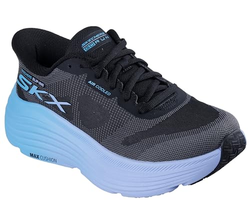 Skechers Women's Max Cushioning Endeavour Hallandale Hands Free Slip-Ins Sneaker, Black/Blue, 7.5