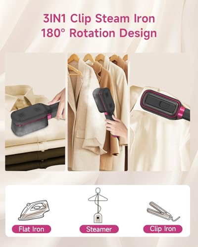 J&J EASIER, FASTER 3-in-1 Travel Press Iron Steamer for Clothes, 1000W, 20s Fast Heat Up, 180° Rotating, Portable Handheld Clamp & Vertical Steamer, 65ml Tank, Gray