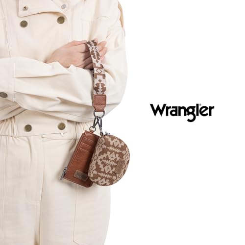Image of Wrangler Aztec Keychain Wristlet Wallets for Women Western Dual Pouch Wristlet Credit Card Holder Wallet with Zipper Pocket WG2212-W0051BR