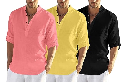 Image of Zombom Combo of Men's Solid Cotton Polyester Blend Full Sleeve Mandarin /Chinese Collor Straight Kurta Shirt (Pack of 3)