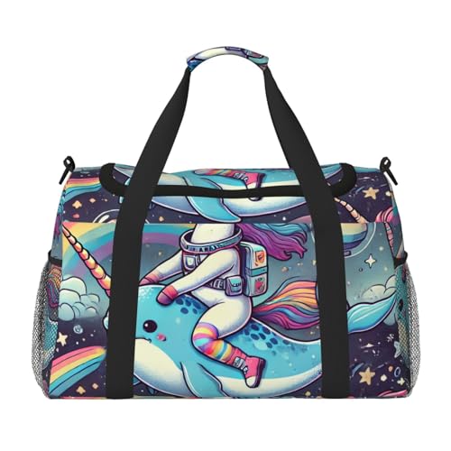 40l Gym Travel Duffel Bag Rainbow Horse Riding Narwhal In Space Carry-On Workout Overnight Backpack