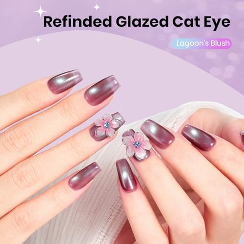 Image of Beetles Lagoon's Blush Purple Cat Eye Gel Nail Polish - 15ML Purple Cat Eye Glitter Gel Polish Magnetic Shimmer Effect Soak Off UV Nail Art Design Salon DIY Manicure Gift for Women