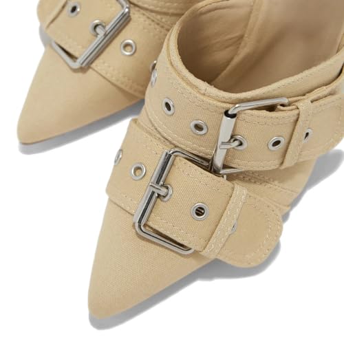 YDN Women Ankle Strap Pumps Pointed Toe Rivets D’Orsay Metal Chunky High Heels Buckle Strap Shoes Party Prom Daily Size 4-16 US4