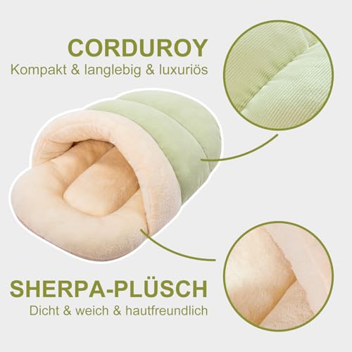 Jiupety Nettes Katzenbett Höhle in Form von Hausschuhe, Waschbares Katzenschlafsack, Weiches Plüsch Katzenhöhle, M-61 cm x 38 cm Cat Bed Katzen Bett mit rutschfestem Boden, Grün – Bild 4