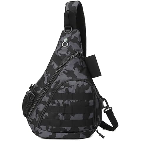 DOUNTO Tactical Sling Bag for Men Lightweight Fishing Tackle Bag Outdoor Crossbody Shoulder Pack for Fishing Hiking Hunting (Dark Night) Cover