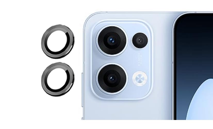 Image of imluckies Camera Ring Lens Protector (Aluminum with Tempered Glass) Compatible for Oppo Reno 13 - Black (Pack of 2 rings)
