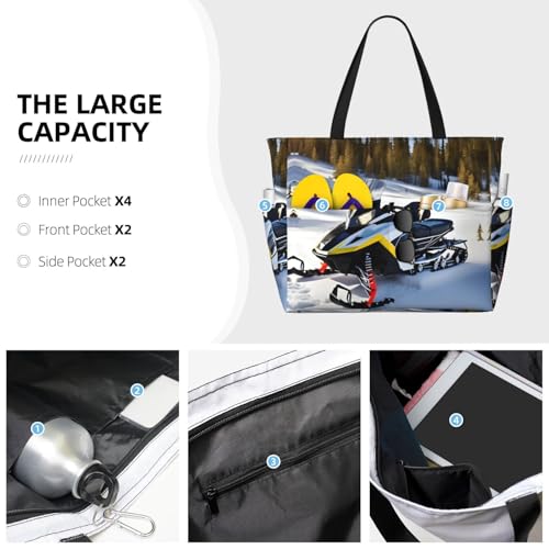 Advanced Snowmobile Large capacity beach bag with zipper, perfect for grocery bag pool gym travel shopping foldable beach travel bag,3
