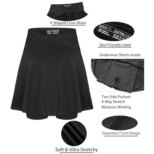 Image of Girls' 2-in-1 Flowy Butterfly Shorts with Pockets - Athletic Dance & Running Shorts for Ages 5-13