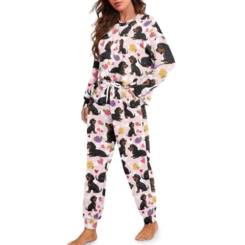 Image of Women's 2 Piece Printed Pajama Set Long Sleeve Sleepwear Set with Long Pants Casual Lounge Sets with Pocket