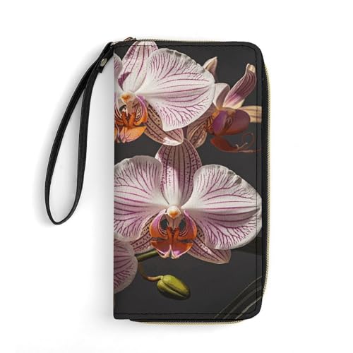 Womens Wallet Ophelia Orchid Print Cell Phone Wallet Purse Travel Long Purse PU Leather Clutch Wallets with Zip, Hand Strap