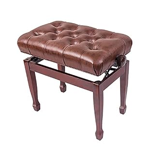 TEmkin Tabouret de Piano en Cuir véritable Souple, Banc de Piano réglable, avec Construction en Bois Dur Massif, 55 x 34 x 47-57 cm, Teck - Les Beatles, Paul McCartney, John Lennon, RIngo Starr, George Harrison